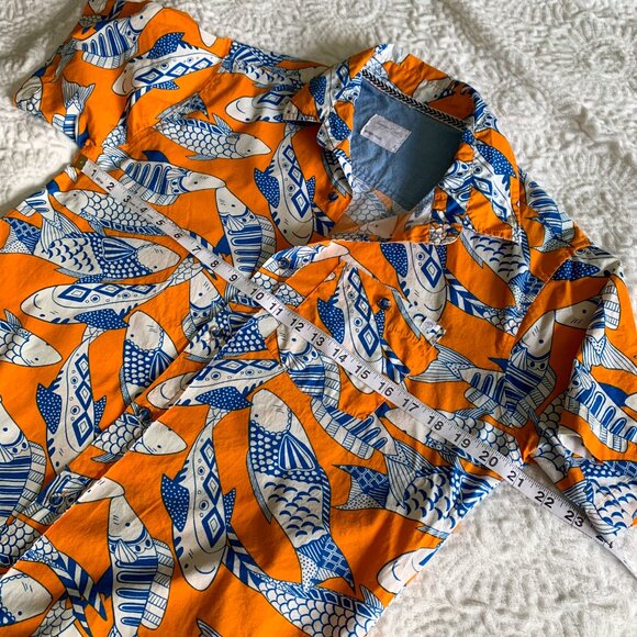 Men's Sovereign Code Los Angeles Button Short Sleeve Koi Fish Shirt Sz Small - Picture 10 of 14